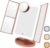 🌟 trifold makeup vanity mirror with lights, 72 led cosmirror - high definition light up mirror with 3 color lighting, 1x/2x/3x/10x magnification, touch screen & rose gold finish логотип