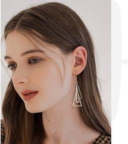 img 3 attached to Cowlyn Bohemian Style Triangle Stack Drop Long Tassel Earrings - 925 Silver Needle Hook Lightweight Statement Jewelry