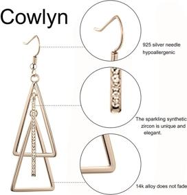 img 1 attached to Cowlyn Bohemian Style Triangle Stack Drop Long Tassel Earrings - 925 Silver Needle Hook Lightweight Statement Jewelry