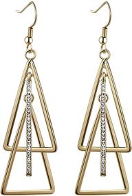 img 4 attached to Cowlyn Bohemian Style Triangle Stack Drop Long Tassel Earrings - 925 Silver Needle Hook Lightweight Statement Jewelry