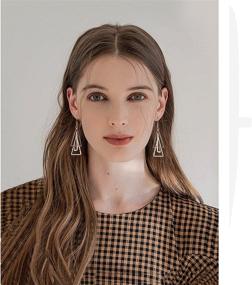 img 2 attached to Cowlyn Bohemian Style Triangle Stack Drop Long Tassel Earrings - 925 Silver Needle Hook Lightweight Statement Jewelry