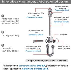 img 2 attached to 🌲 SELEWARE 4 Packs Heavy Duty Swing Hangers: 1800LB Capacity Stainless Steel Hooks for Hammocks, Punching Bags, and Porch Swings