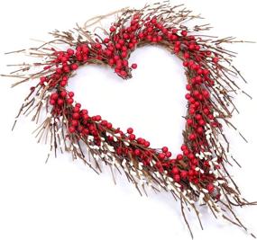 img 2 attached to 💖 Handmade Red Berry Heart Shaped Wreath: Ideal Valentine's Day Rustic Twig Door Decor - 18 Inch Classic Indoor Decorative Piece