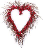 💖 handmade red berry heart shaped wreath: ideal valentine's day rustic twig door decor - 18 inch classic indoor decorative piece логотип