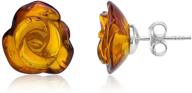 sterling silver carved 🌹 rose stud earrings with amber accents. logo