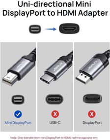 img 2 attached to 🔌 4К адаптер Mini DisplayPort в HDMI - преобразователь JSAUX Mini DP в HDMI для MacBook Air/Pro, iMac/Mac Mini, Surface Pro/Dock, телевизора, монитора и многого другого (серый) - Нейлоновая оплетка, алюминиевая оболочка.