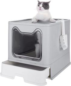 img 4 attached to 🐱 Foldable Cat Litter Box with Lid: Convenient, Large Top Entry Design