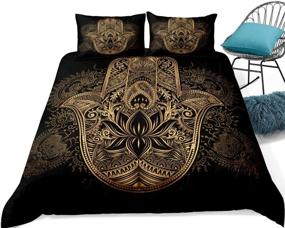 img 3 attached to Luxury King Size Gold Hamsa Hand Duvet Cover Set - Black Gold Bedding Collection with Hand of Fatima Print - Boho Hippie Style 1 Duvet Cover and 2 Pillowcases (King, Hamsa Hand Design)