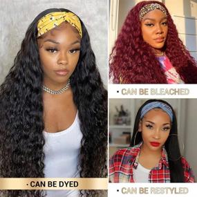 img 1 attached to 🌊 Water Wave Headband Wig for Black Women - Human Hair Glueless None Lace Front Wigs, Brazilian Virgin Hair, Machine Made, 150% Density - 10 Inch