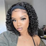 🌊 water wave headband wig for black women - human hair glueless none lace front wigs, brazilian virgin hair, machine made, 150% density - 10 inch logo