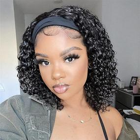 img 4 attached to 🌊 Water Wave Headband Wig for Black Women - Human Hair Glueless None Lace Front Wigs, Brazilian Virgin Hair, Machine Made, 150% Density - 10 Inch