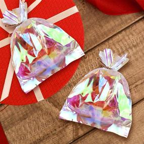 img 1 attached to 🎃 200 Pieces Iridescent Holographic Cellophane Treat Bags with Twist Ties Set - Includes 100 Bags (5" x 7") and 100 Twist Ties for Halloween Party Candy Gift Packaging