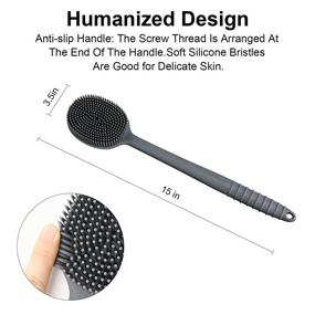 img 2 attached to Premium Silicone Back Scrubber and Shower Face Scrubbers, Bath Body Brush with a Comfortable Handle, BPA-Free, Non-Slip (Gray)