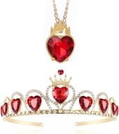 idoxe red heart crown and necklace set - evie gold tiara for descendants costume, queen of hearts fan jewelry gift for teen girls party logo