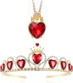 img 4 attached to IDOXE Red Heart Crown and Necklace Set - Evie Gold Tiara for Descendants Costume, Queen of Hearts Fan Jewelry Gift for Teen Girls Party