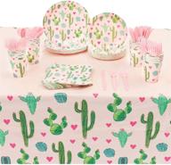 🌵 succulent cactus fiesta bundle: pink plates, napkins, cups, cutlery & tablecloth (serves 24, 169 pieces) logo