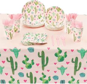 img 4 attached to 🌵 Succulent Cactus Fiesta Bundle: Pink Plates, Napkins, Cups, Cutlery & Tablecloth (Serves 24, 169 Pieces)