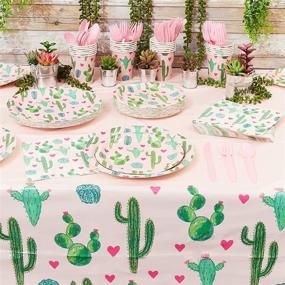 img 3 attached to 🌵 Succulent Cactus Fiesta Bundle: Pink Plates, Napkins, Cups, Cutlery & Tablecloth (Serves 24, 169 Pieces)