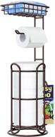🚽 bronze freestanding toilet paper holder stand with shelf - upgrade for mega rolls, phone, wipes, and magazine storage in bathroom logo