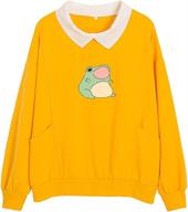 🐸 fashionably oversized: kiekiecoo frog swearshirt - aesthetic cotton hoodie for females with pocket - kawaii style logo