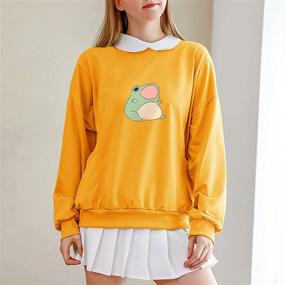 img 2 attached to 🐸 Fashionably Oversized: KIEKIECOO Frog Swearshirt - Aesthetic Cotton Hoodie for Females with Pocket - Kawaii Style