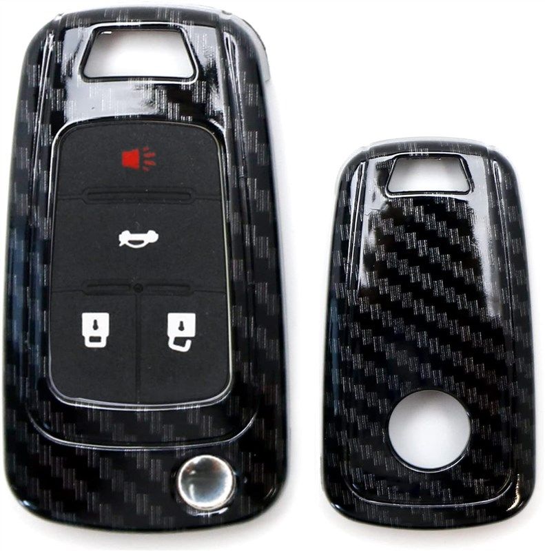 ijdmtoy (1) exact fit glossy black carbon fiber smart key fob shell cover compatible with chevrolet gmc 3 4 or 5 buttons folding key fob (camaro cruze malibu ss spark volt 로고