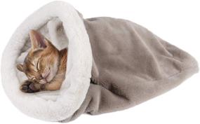 img 2 attached to Cozy and Self-Warming Cat Sleeping Bag: Soft Fluffy Bed for Indoor Cats, Small Dogs, and All Size Cats - Washable and Cute Mat in Grey