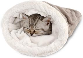 img 4 attached to Cozy and Self-Warming Cat Sleeping Bag: Soft Fluffy Bed for Indoor Cats, Small Dogs, and All Size Cats - Washable and Cute Mat in Grey