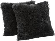 amazon basics shaggy long fur faux fur throw pillow covers, 18x18, pack of 2 - black: soft and stylish decorative cushion cases логотип