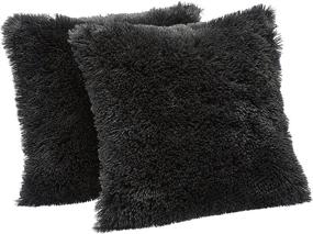 img 4 attached to Amazon Basics Shaggy Long Fur Faux Fur Throw Pillow Covers, 18x18, Pack of 2 - Black: Soft and Stylish Decorative Cushion Cases