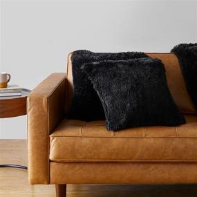 img 1 attached to Amazon Basics Shaggy Long Fur Faux Fur Throw Pillow Covers, 18x18, Pack of 2 - Black: Soft and Stylish Decorative Cushion Cases