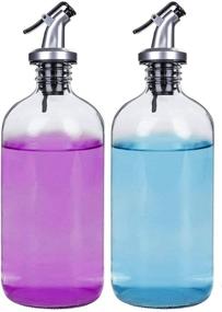 img 3 attached to 🍶 Bekith 4 Pack 16-Ounce Glass Mouthwash Dispenser: Pour Spout, Refillable Bottles with Shot Glasses and Funnels