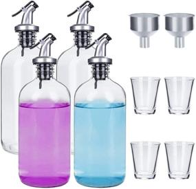 img 4 attached to 🍶 Bekith 4 Pack 16-Ounce Glass Mouthwash Dispenser: Pour Spout, Refillable Bottles with Shot Glasses and Funnels