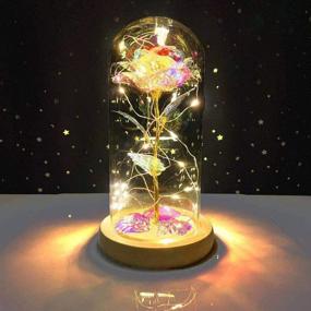 img 2 attached to 🌹 NAWEIDA Beauty and The Beast Galaxy Rose Flower Gift – LED Lights Glass Dome Infinity Crystal Rose Flower Enchanted Glass Rose for Women