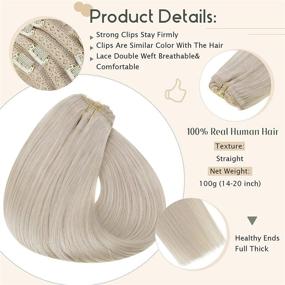 img 3 attached to Premium 16 Inch Real Human Hair Clip in Extensions - Color 60 Platinum Blonde, Double Weft, 120g 7pcs