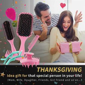 img 3 attached to 👩 8-Piece Hair Brush Set for Men and Women - Detangler Brush, Combs, Scalp Massager, Face Brush, and Clips - Ideal for Wet or Dry Hair, Tangle-Free Solution for Thick, Thin, Curly, or Natural Hair (Pink)