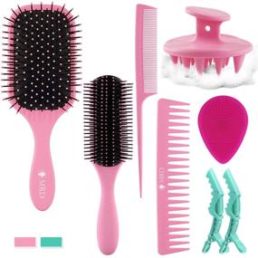 img 4 attached to 👩 8-Piece Hair Brush Set for Men and Women - Detangler Brush, Combs, Scalp Massager, Face Brush, and Clips - Ideal for Wet or Dry Hair, Tangle-Free Solution for Thick, Thin, Curly, or Natural Hair (Pink)