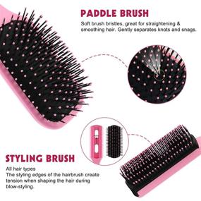 img 1 attached to 👩 8-Piece Hair Brush Set for Men and Women - Detangler Brush, Combs, Scalp Massager, Face Brush, and Clips - Ideal for Wet or Dry Hair, Tangle-Free Solution for Thick, Thin, Curly, or Natural Hair (Pink)