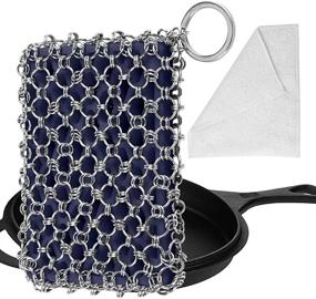 img 4 attached to Herda Cast Iron Skillet Cleaner Set – 3D Chain Mail Scrubber with Bamboo Wash Cloth and Stainless Steel Scraper – Efficient Cleaning Kit for Iron Skillets (Pine)