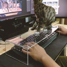 img 4 attached to 🐱 Anti-Cat Clear Acrylic Keyboard Cover Protector: 2-in-1 Bridge Protector and Monitor Stand