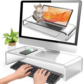 img 2 attached to 🐱 Anti-Cat Clear Acrylic Keyboard Cover Protector: 2-in-1 Bridge Protector and Monitor Stand