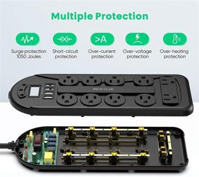 img 2 attached to JACKYLED Power Strip Surge Protector: Wall Mountable with 10 AC 4 USB Ports, 6 Ft Extension Cord, 45° Flat Plug, Black