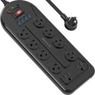 jackyled power strip surge protector: wall mountable with 10 ac 4 usb ports, 6 ft extension cord, 45° flat plug, black логотип