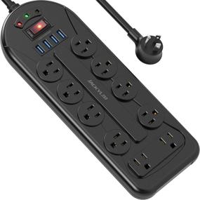 img 4 attached to JACKYLED Power Strip Surge Protector: Wall Mountable with 10 AC 4 USB Ports, 6 Ft Extension Cord, 45° Flat Plug, Black