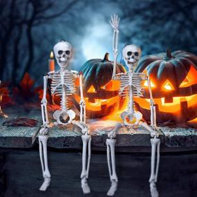 img 3 attached to Decorlife Set of 2 Posable Skeleton Halloween Decorations, 16-inch Full Body Skeletons for Home, Party, Haunted House, Graveyard Scenes, and Pirate Décor