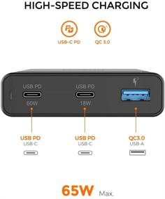 img 3 attached to 🔌 Freedy 65W USB-C Путешественник Зарядное устройство Станция питания Быстрая зарядка Адаптер [2 USB-C PD: 60W+18W & 1 QC 3.0] [Сертифицировано USB-IF] - Совместимо с MacBook, iPad Pro, iPhone, Pixel и другими устройствами (Черный)