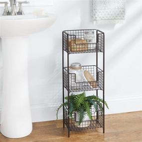 img 3 attached to 🛀 mDesign Bronze Bathroom Shelving Unit with 3 Basket Bins - Space-saving Storage Organizer for Bath Towels, Toiletries and Hand Soap