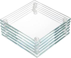 img 4 attached to 🍽️ YOUEON Set of 6 Glass Coaster Set - 3.5"x3.5" Crystal Clear Square Tabletop Protection Mat for Mugs, Cups, Dining Tables, Office, Kitchen, Home Decor - Decorative Glass Plates for Parties