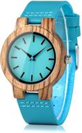 🕒 bobo bird unisex bamboo wooden watch with blue cowhide leather strap - casual timepiece for love, including gift box logo