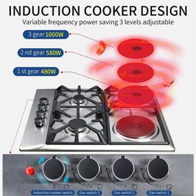 img 2 attached to 🔥 24×20 Inches Stainless Steel Gas Cooktop Built-in Gas Stove with 3 Sealed Burners +1 Electric Stove, Cast Iron Grate Stove-Top, LPG/NG Dual Fuel, Thermocouple Protection, Easy-to-Clean Surface